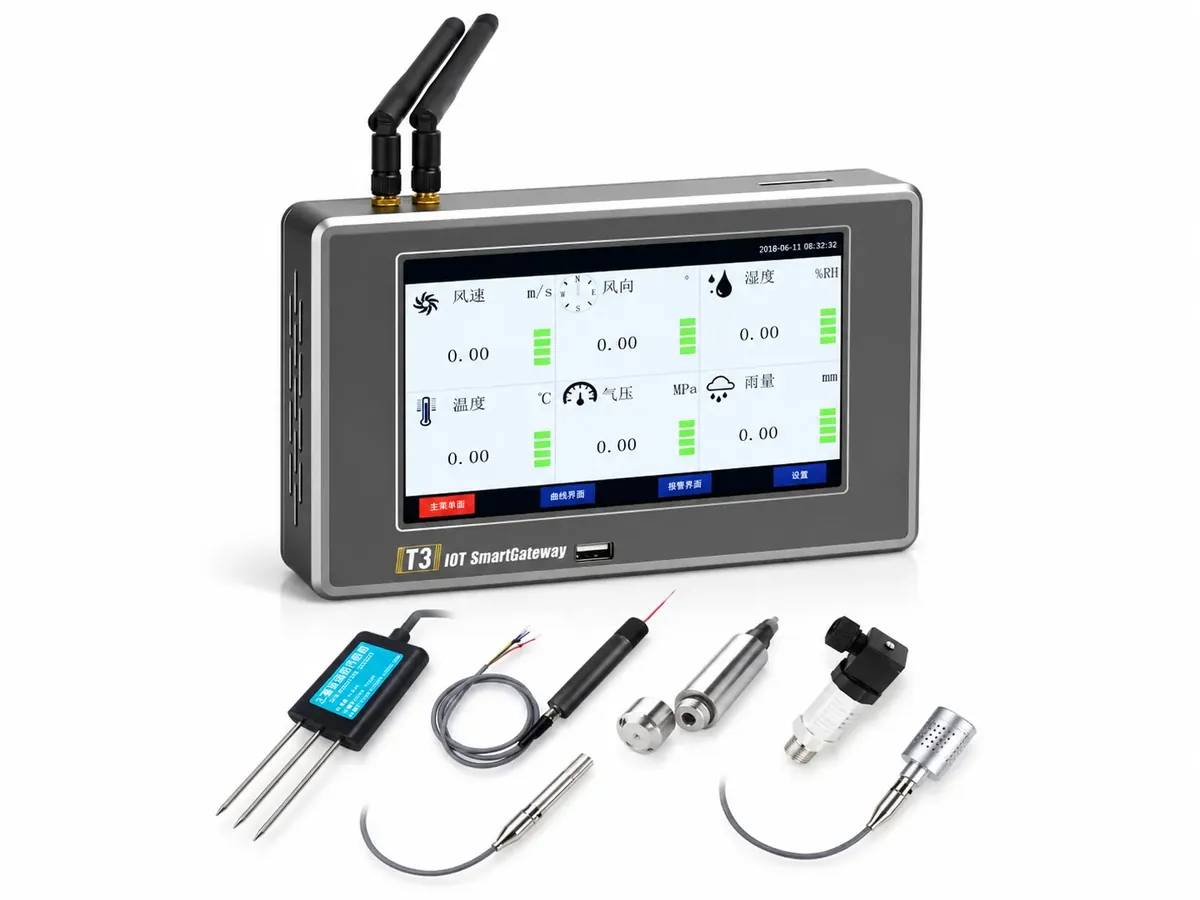 IoT gateway with touchscreen display and connected sensor probes